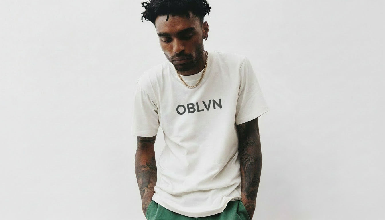 can you put OBLVN on his shirt make it look liminal and clean
